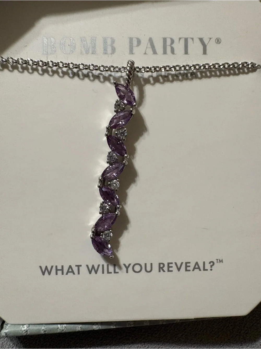 Purple Marquise & Clear Crystal Pendant Necklace new with box.